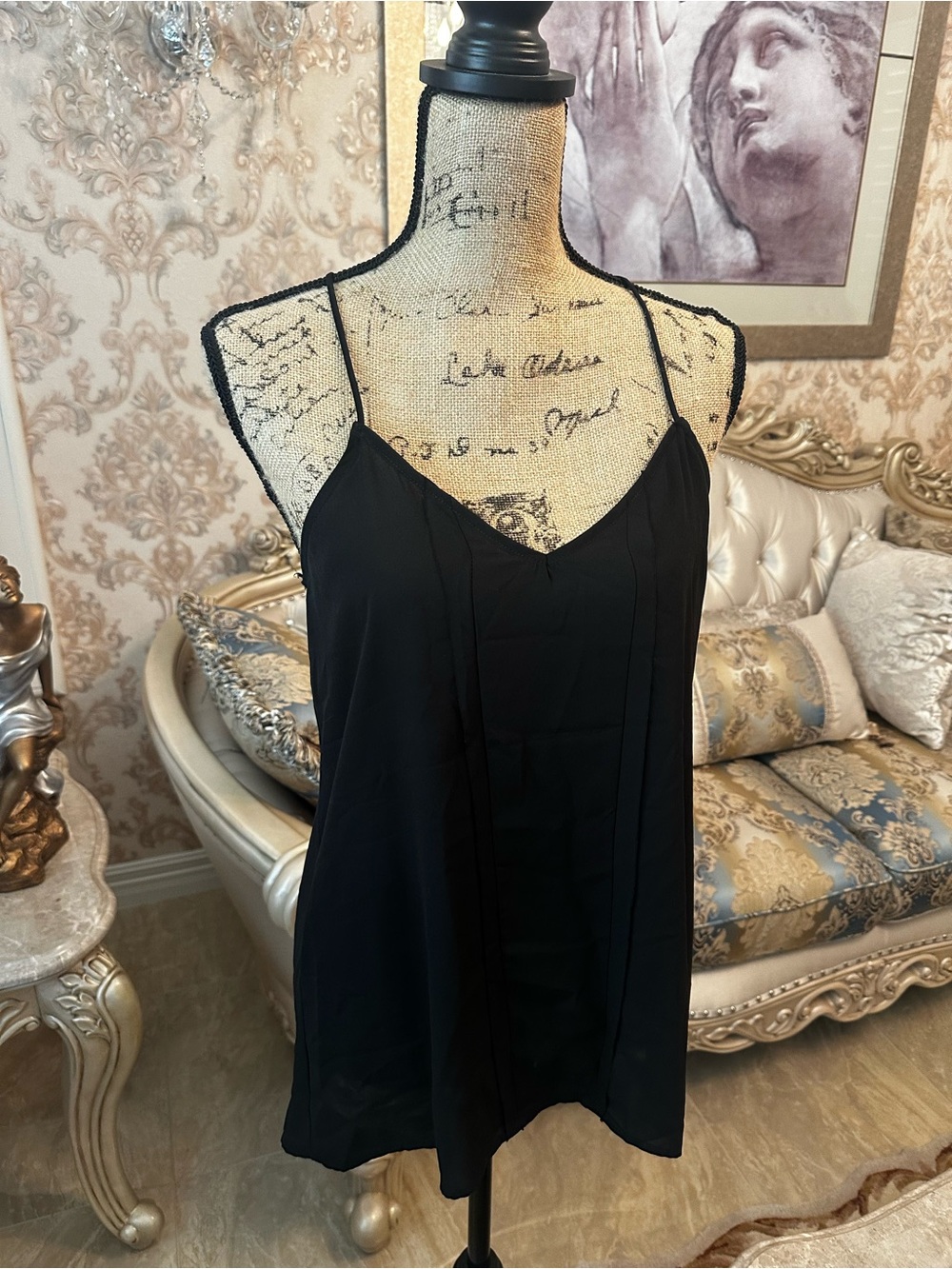 Ro & De Black V-Neck Spaghetti Strap Cami